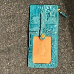 Brahmin Blue and Tan Croc-Embossed Wallet